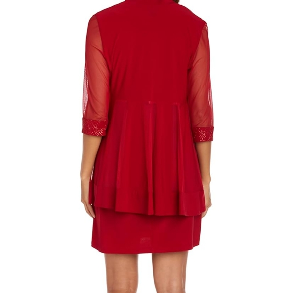 NWT R & M Richards two piece red large petite dress and jacket - Picture 2 of 10